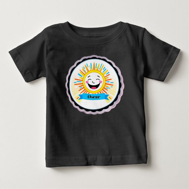 Camiseta Para Bebê Sol Cartoon Alegre Com Rosto Sorridente (Frente)