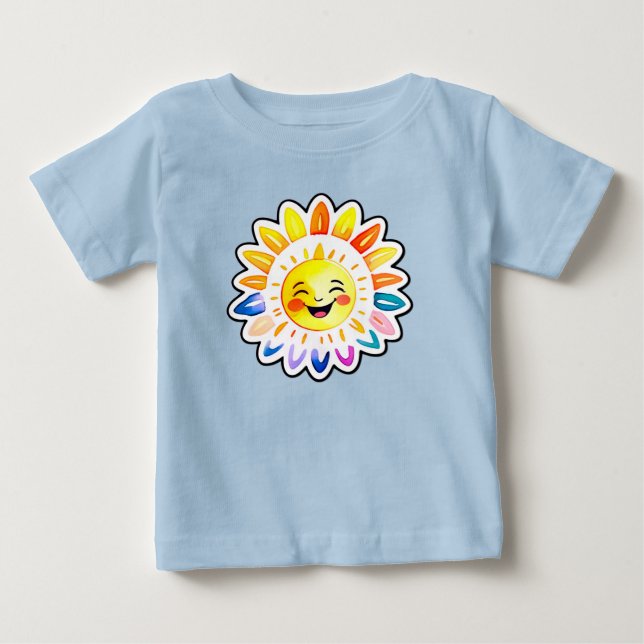 Camiseta Para Bebê Sol Cartoon Alegre Com Rosto Sorridente (Frente)