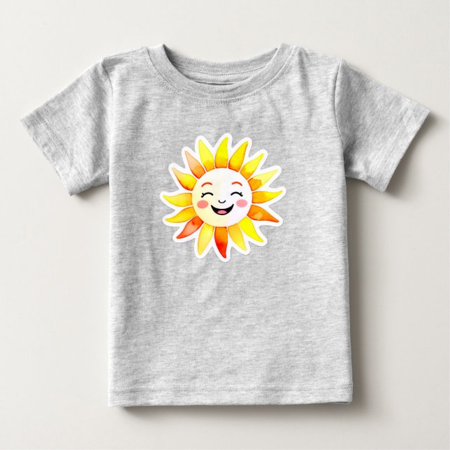 Camiseta Para Bebê Sol Cartoon Alegre Com Rosto Sorridente (Frente)