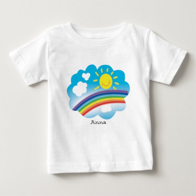 Camiseta Para Bebê sol e arco-íris, desenho animado, personalizado (Frente)