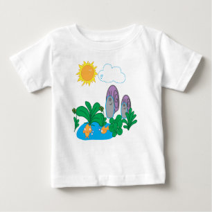Camiseta Para Bebê Sol e Nuvem Cheios de Caracóis e Peixes