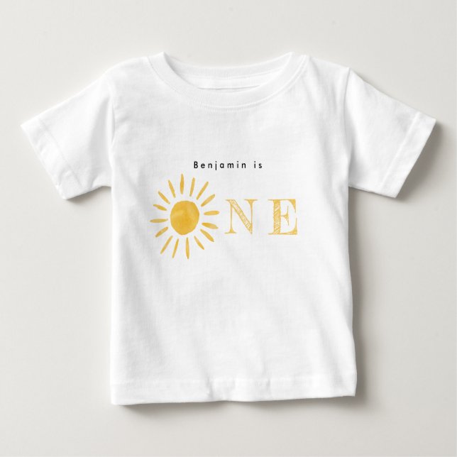 Camiseta Para Bebê sol primeiro aniversario aquarela sol (Frente)