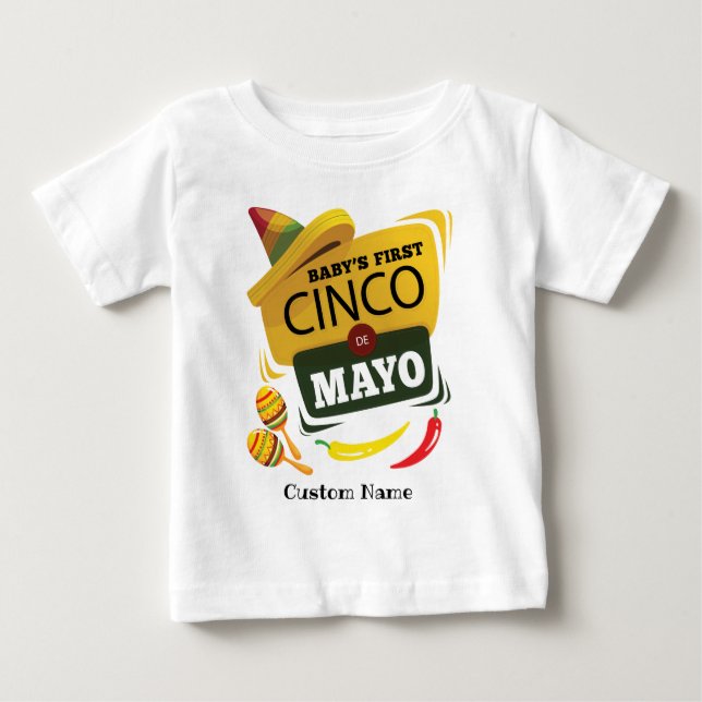 Camiseta Para Bebê Sombrero Fiesta Baby's First Cinco de Mayo (Frente)