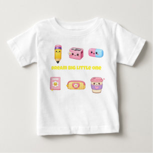 Camiseta Para Bebê Sonhe Muito Pequeno Fornecimento Escolar Fofo Sorr