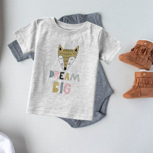 Camiseta Para Bebê Sonhe Muito Raposa Escandinava