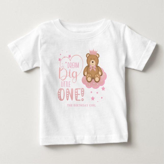 Camiseta Para Bebê Sonhe Uma Pequena Garota de Aniversário do Urso So (Frente)