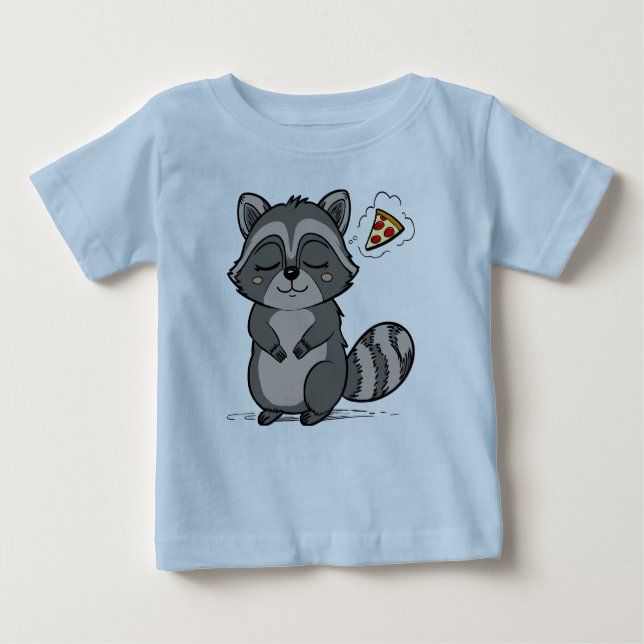 Camiseta Para Bebê Sonho de Raccoon - Pizza! (Frente)