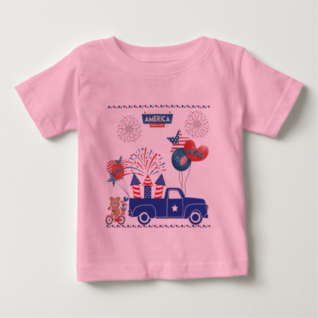 Camiseta Para Bebê Sonhos de Fogos de Liberdade rosa (Frente)