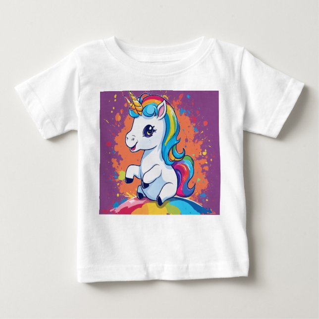 Camiseta Para Bebê Sonhos de Unicórnio e Feixes Mágicos (Frente)