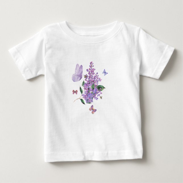 Camiseta Para Bebê Sonhos Lilac e Sussurros de Borboletas (Frente)
