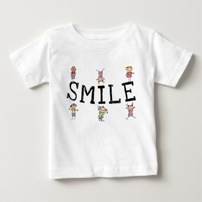 Camiseta Para Bebê Sorria Bastante Bastante Bastante Figuras Crianças (Frente)