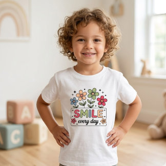 Camiseta Para Bebê Sorria Todos os Dias Retro Colorido Floral Infanti