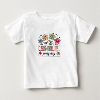 Camiseta Para Bebê Sorria Todos os Dias Retro Floral Infantil