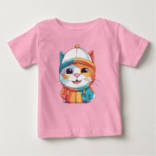 Camiseta Para Bebê Sorrir Gato Vestindo Clipart de Chapéu