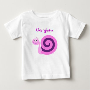 Camiseta Para Bebê Sorriso feliz caracol cor-de-rosa & roxo; Nome