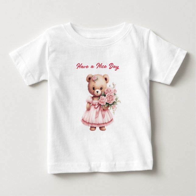 Camiseta Para Bebê Sorrisos de Espalhamento: Urso de Teddy com Flores (Frente)