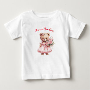 Camiseta Para Bebê Sorrisos de Espalhamento: Urso de Teddy com Flores