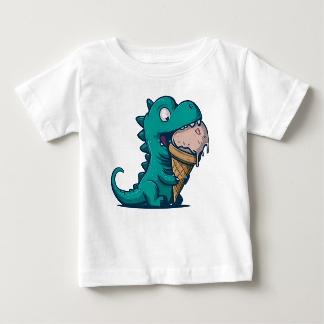 Camiseta Para Bebê Sorvete Blue Dino Loves - Arte Engraçada (Frente)
