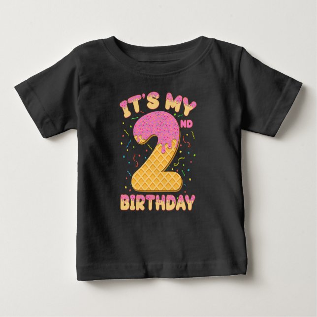 Camiseta Para Bebê Sorvete bonito É minha segundo aniversário 2 anos  (Frente)