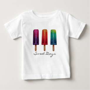 Camiseta Para Bebê Sorvetes de Picolé Cute em Aquarela