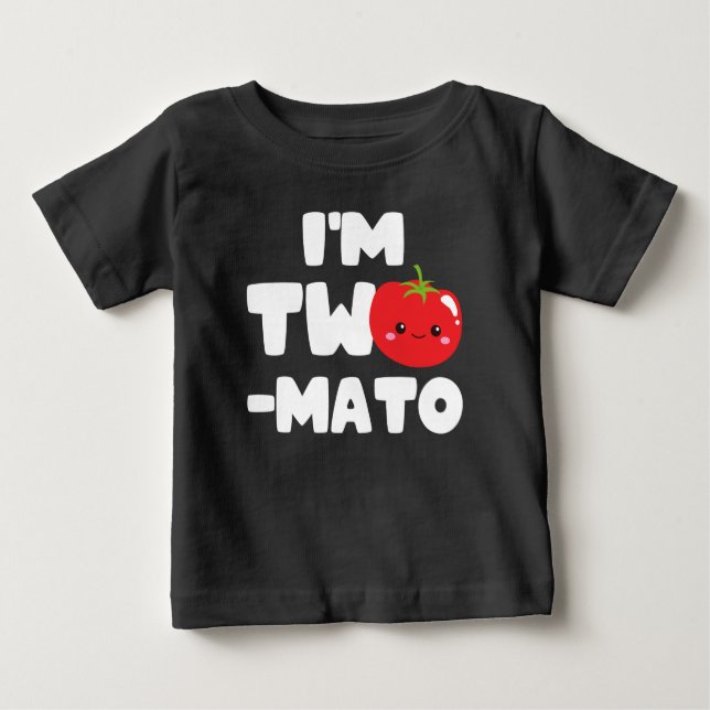 Camiseta Para Bebê Sou dois-mato segundo aniversário Tomate Fruta Pun (Frente)