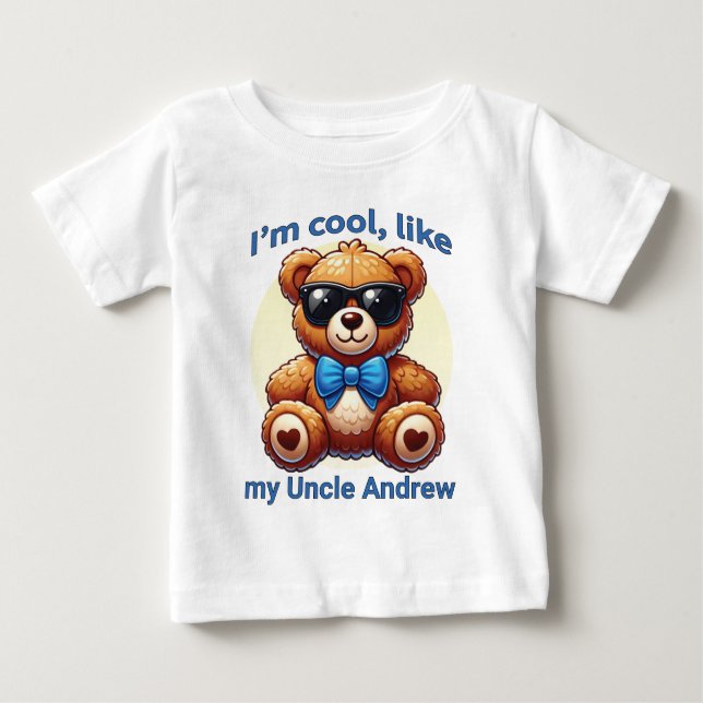 Camiseta Para Bebê Sou Legal Teddy Bear com Arco Azul Personalizável (Frente)