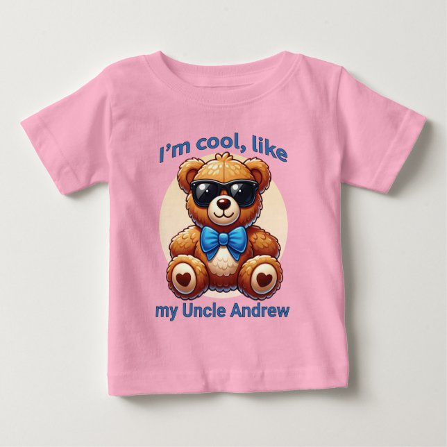 Camiseta Para Bebê Sou Legal Teddy Bear com Arco Azul Personalizável (Frente)