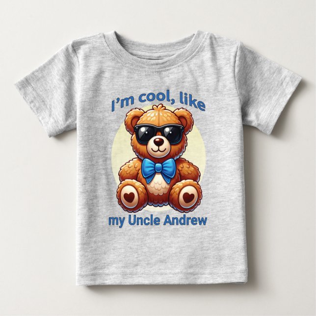 Camiseta Para Bebê Sou Legal Teddy Bear com Arco Azul Personalizável (Frente)