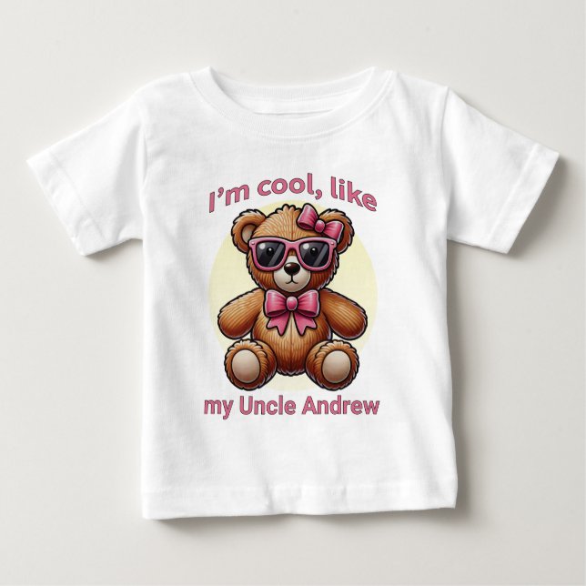 Camiseta Para Bebê Sou Legal Urso de Teddy com Arco Rosa Personalizáv (Frente)