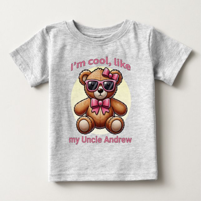 Camiseta Para Bebê Sou Legal Urso de Teddy com Arco Rosa Personalizáv (Frente)