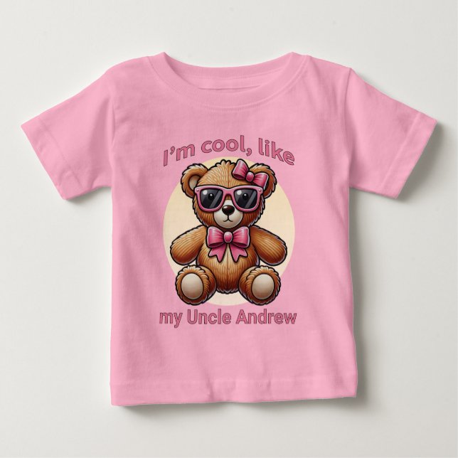 Camiseta Para Bebê Sou Legal Urso de Teddy com Arco Rosa Personalizáv (Frente)