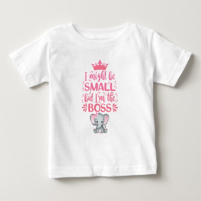 Camiseta Para Bebê Sou o Chefe Elefante Rosa (Frente)