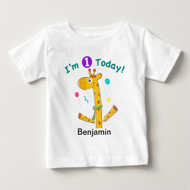 Camiseta Para Bebê Sou um hoje - Design de Girafa (Frente)