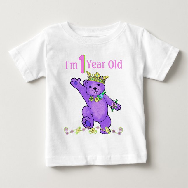 Camiseta Para Bebê Sou um urso de pelúcia Princesa de um ano (Frente)
