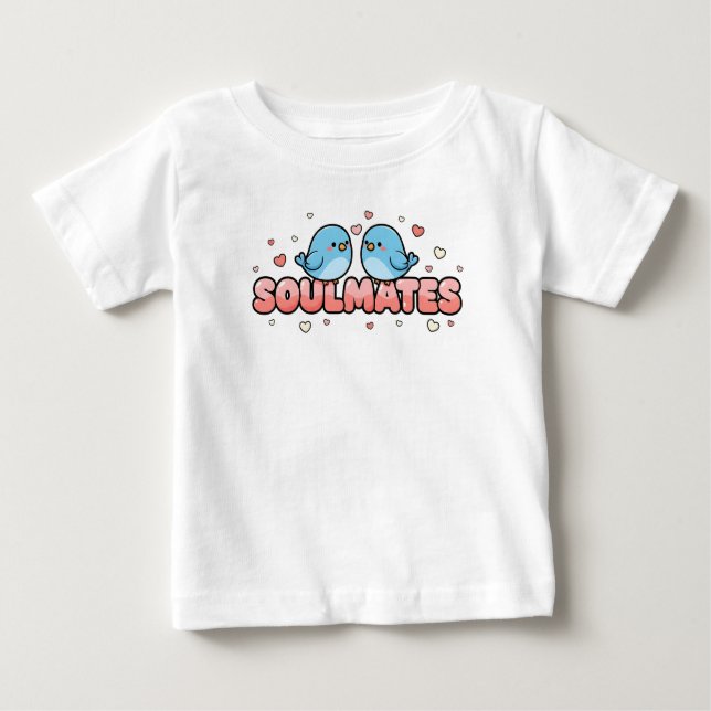 Camiseta Para Bebê Soulmates: Kawaii Bluebirds Pastel Love (Frente)