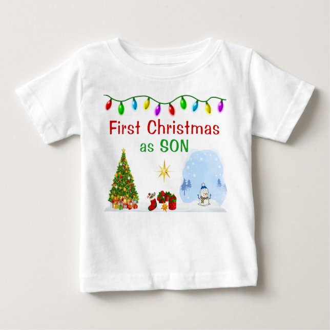 Camiseta Para Bebê Special Order First Christmas as Son Shirt (Frente)