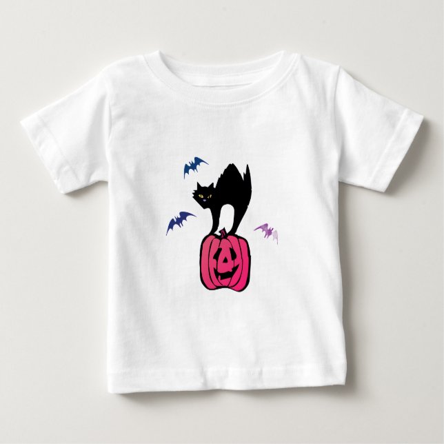 Camiseta Para Bebê Spooky Cat Halloween Pumpkin Pop Art (Frente)