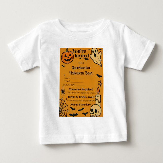 Camiseta Para Bebê Spooky Halloween Bash Invite | Fantasmas e Jogos (Frente)