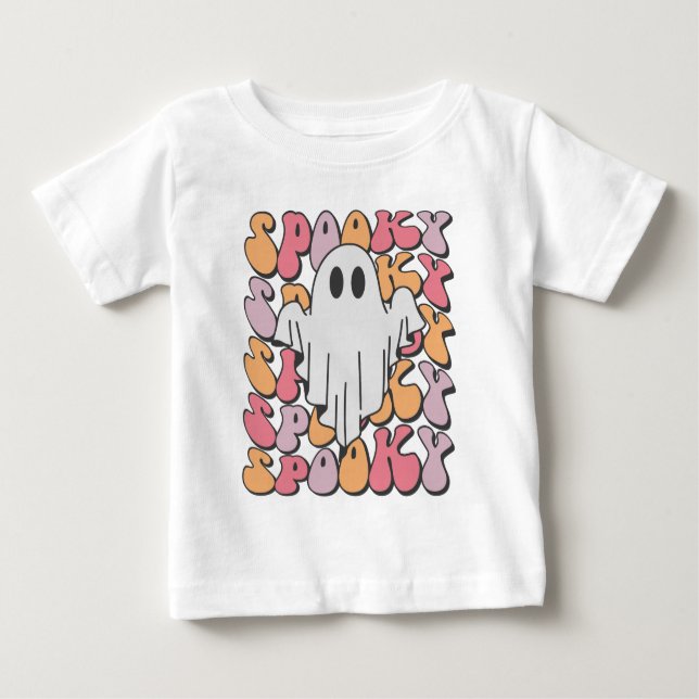Camiseta Para Bebê Spooky Retro Ghost (Frente)