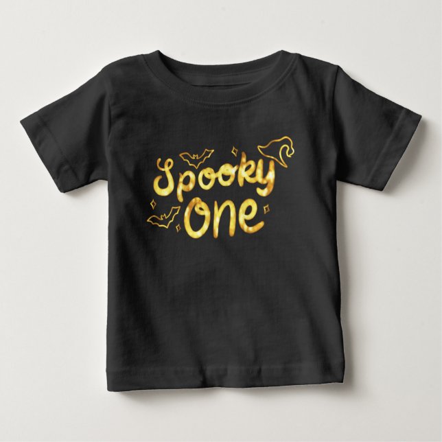 Camiseta Para Bebê Spooky Um primeiro aniversario (Frente)