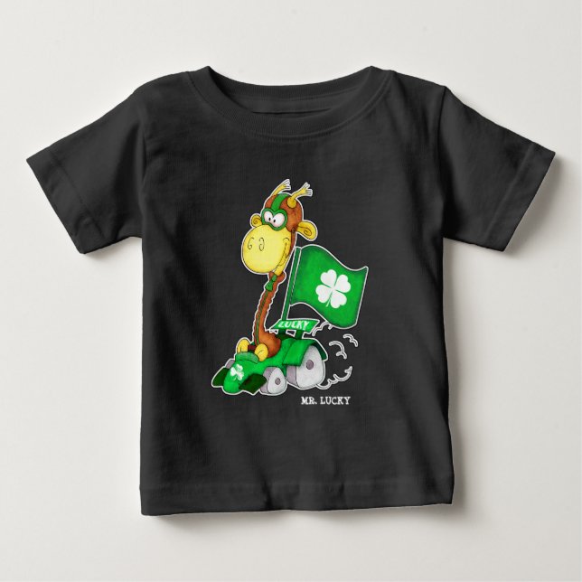 Camiseta Para Bebê Sr. Lucky. Rua girafa engraçada. Dia de Patrick (Frente)