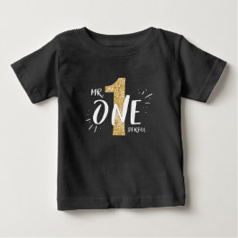 Camiseta Para Bebê Sr. Onemagia Birthday T-shirt Boy Black Dourado