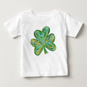 Camiseta Para Bebê St Patriches Four Folha Clover Watercolor Shamrock