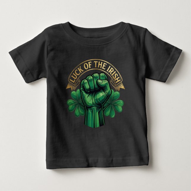 Camiseta Para Bebê St. Patrick’s Day Luck of the Irish Fist Shamrock (Frente)