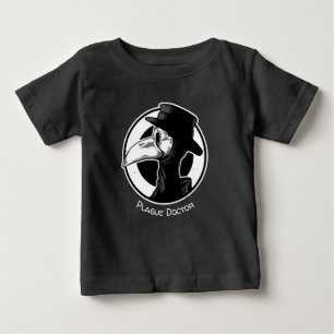Camiseta Para Bebê Stampunk Plague Doctor Bird Mask B/W