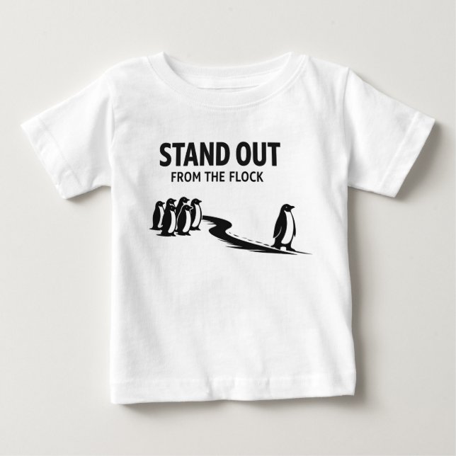 Camiseta Para Bebê Stand Out From The Flock – Minimal Penguin Motivat (Frente)