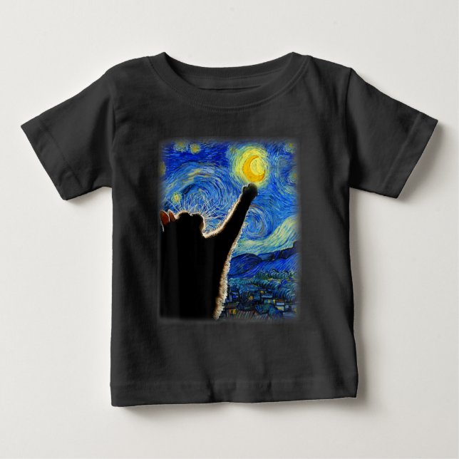 Camiseta Para Bebê Starnight Cat, Van Gogh Cat Lover Cat Mãe Pai (Frente)