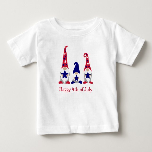 Camiseta Para Bebê Stars & Stripes Gnome Trio - Charme Patriótico! (Frente)