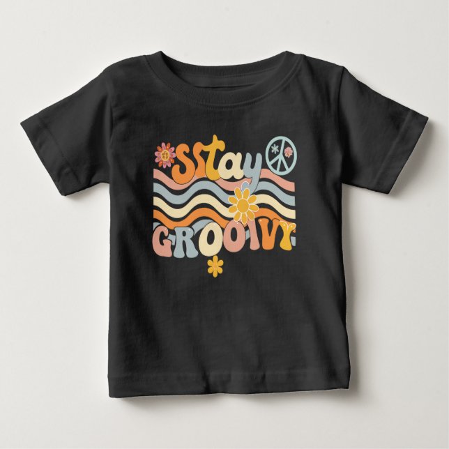 Camiseta Para Bebê Stay Groovy 70s Aesthetic Hippie Shirt (Frente)