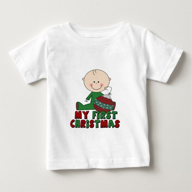 Camiseta Para Bebê Stick Figure Boy Primeiro Natal (Frente)